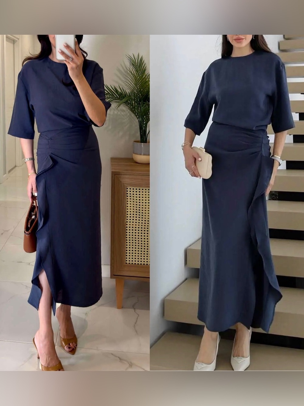 Zara NWT Navy blue Ruffle Midi Dress